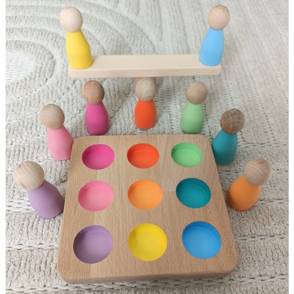 Waldorf Eşleştirme Tablalı Peg Bebekler - (9 Renk)
